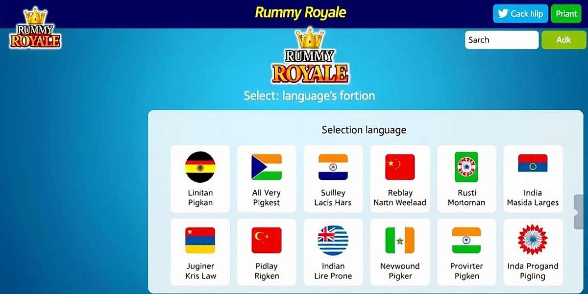 Rummy Royale showing language selection screen with various Indian languages
