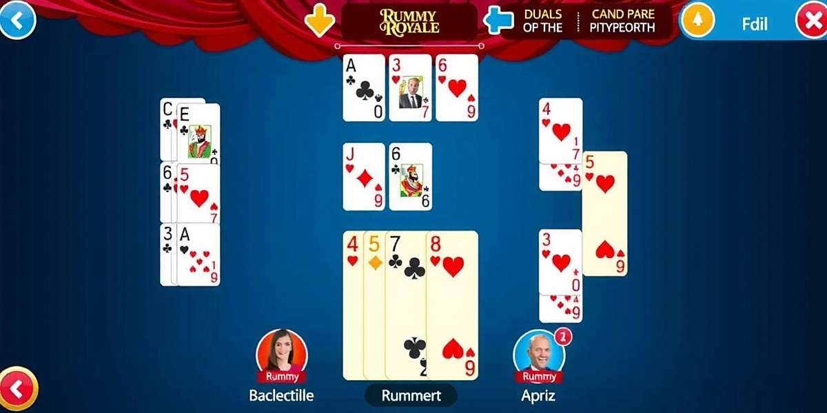 Rummy Royale game interface showing players in a rummy match with Indian-themed design